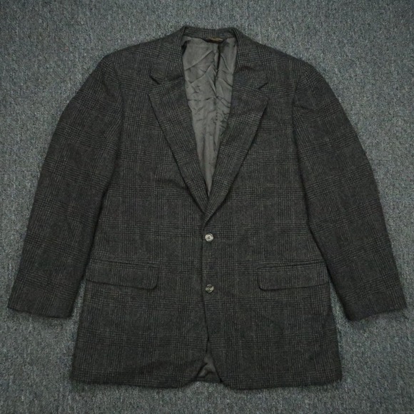 VINTAGE Brooks Brothers Blazer‎ Mens 43L Gray Plaid Camel Hair Suit Jacket